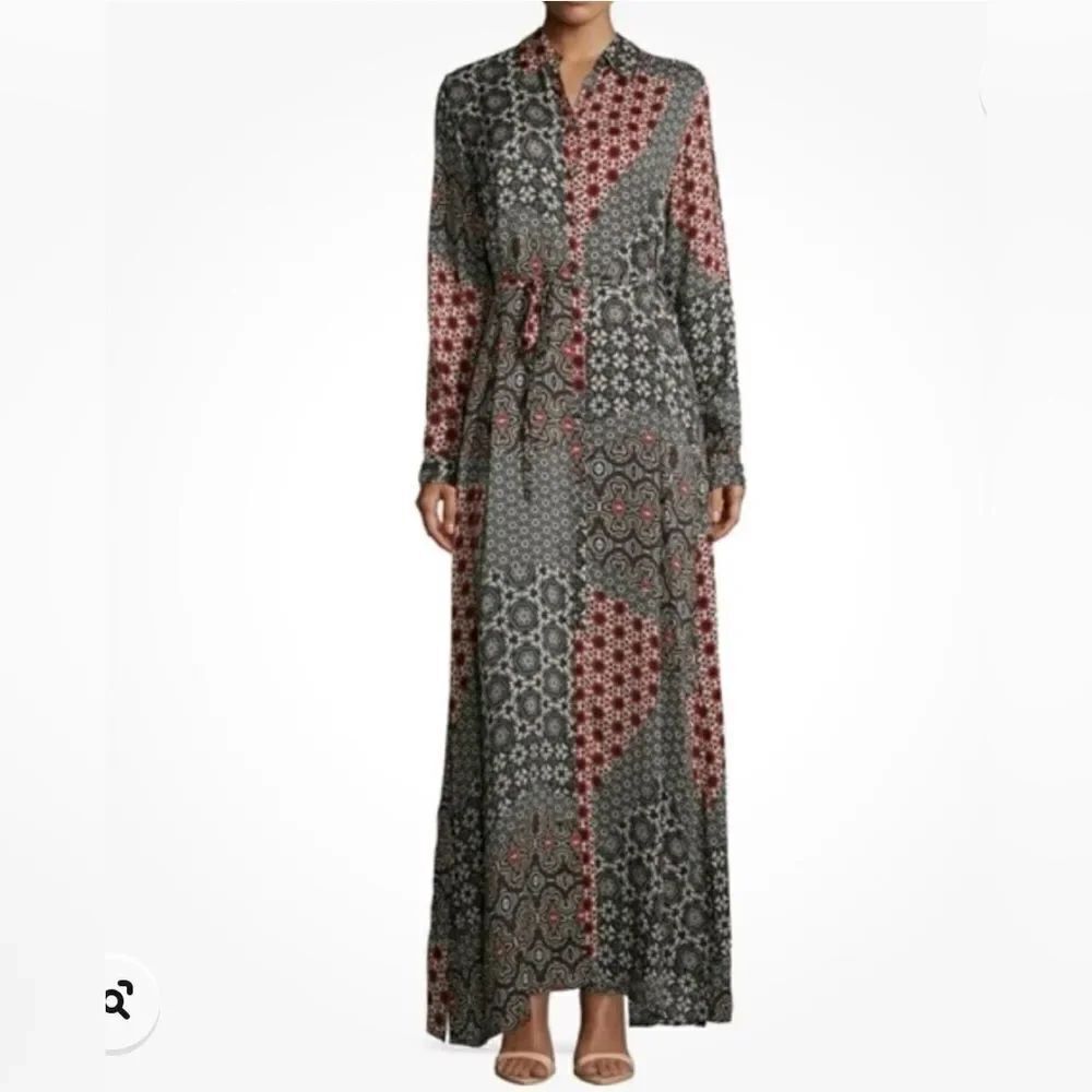 Johnny was multicolored long dress with belt of the same fabric size XS